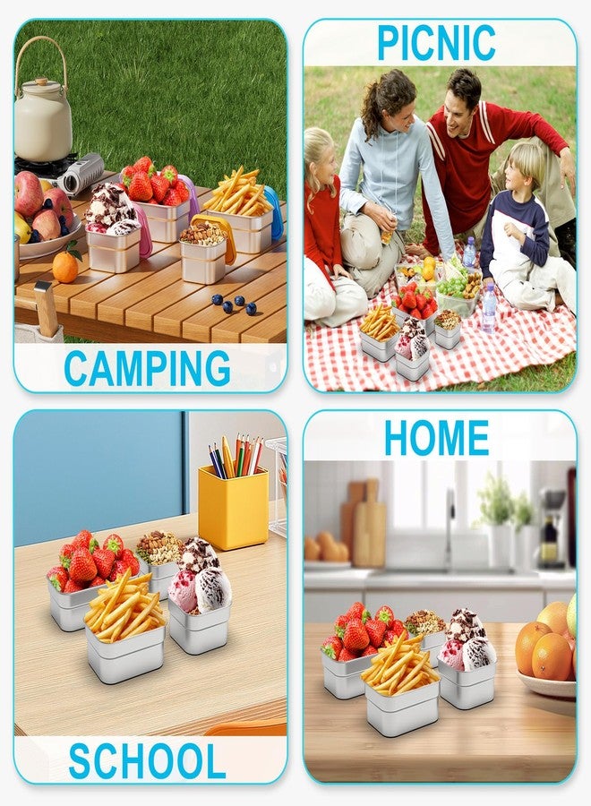 DaCool 4 Pack Kids Stainless Steel Snack Containers with Lids Spork, Totally 39 oz Easy Open Leakproof Small Toddler Snack Box with Silicone Lids, Stackable Metal Lunch Box for Daycare and School - Image 4